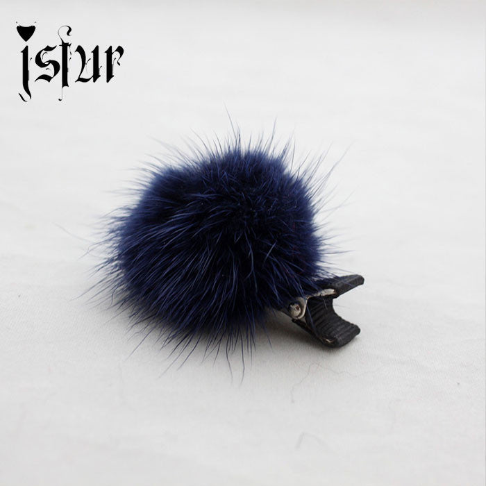 10pcs/Lot Vintage Hairpins Real Mink Fur PomPom Hair Accessories Claw Handmade - Shopy Max