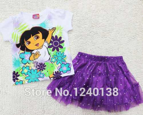 New Arrival Summer The Explorer Dora Baby Girls Party Skirt Suits Fresh Lovely Cartoon