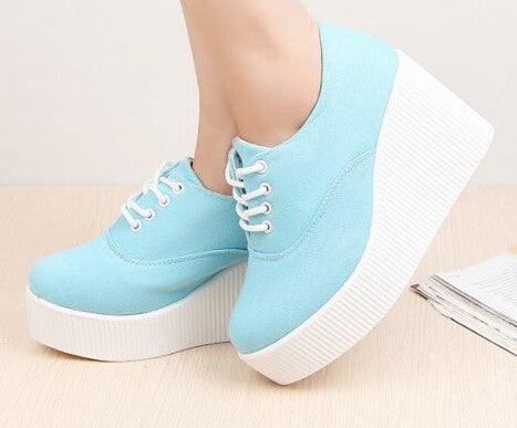wedge high heels sneakers canvas shoes 2014 spring and autumn shoes women's canvas shoes 8cm shoe female women sneakers height