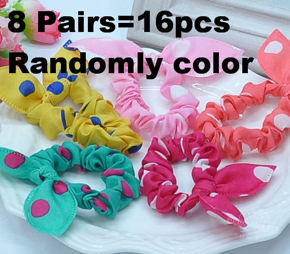 16pcs Cute bunny ears dot chiffon headwear elastic rubber band Baby girl flower headbands kids hair accessoriy pop ornaments - Shopy Max