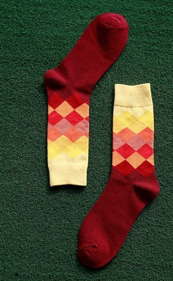 Mens Tide Brand Happy Socks Colorful Gradient Diamond Summer Style Combed Cotton Sox - Shopy Max