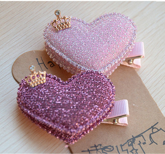 2pcs/set Baby Girls Hair Accessories Sequin Heart Bear Shiny Fabrics And Crown Hair - Shopy Max