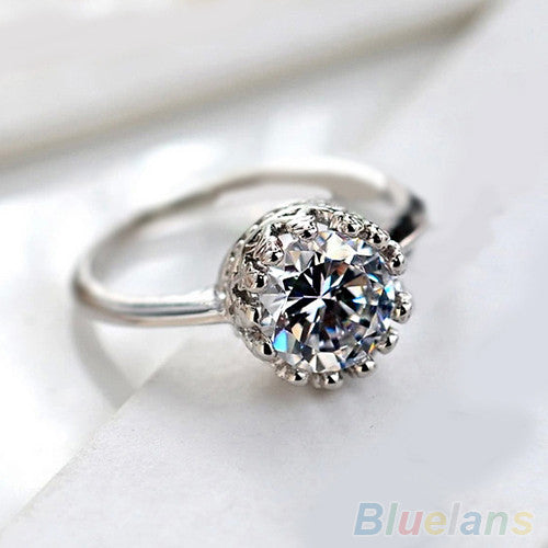 Women Bridal Wedding Engagement Gothic Crown Zircon Gem Alloy Ring Jewelry