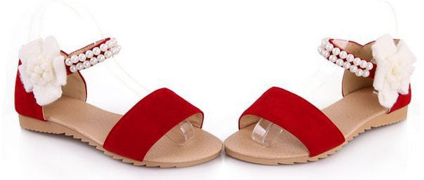 Plus Big size 34-43 Women Sandals Fashion Bohemia Beade Ankle Strap Flower Summer Shoes Open Toe Flats Heel Female Sandals - Shopy Max