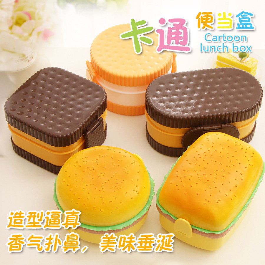8 Color Fun Life Hamburger Biscuit Japan Style Double Tier Bento Lunch Box Kitchen - Shopy Max