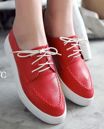New Fashion ladies lace-up skateboarding shoes pointed Toe flat shoes women's students casual shoes platform shoes Size 34-43 - Shopy Max