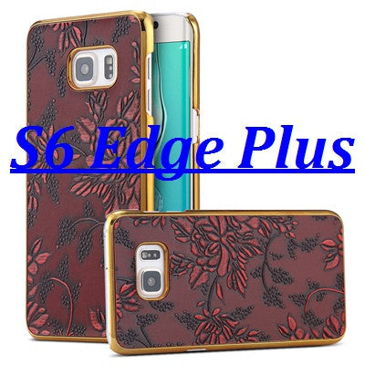 S6/ Edge/ Plus! Flower Pattern Plating PC Frame Cases for Samsung Galaxy S6 / S6 Edge / S6 Edge+ Plus Cloth Skin PU Back Cover - Shopy Max