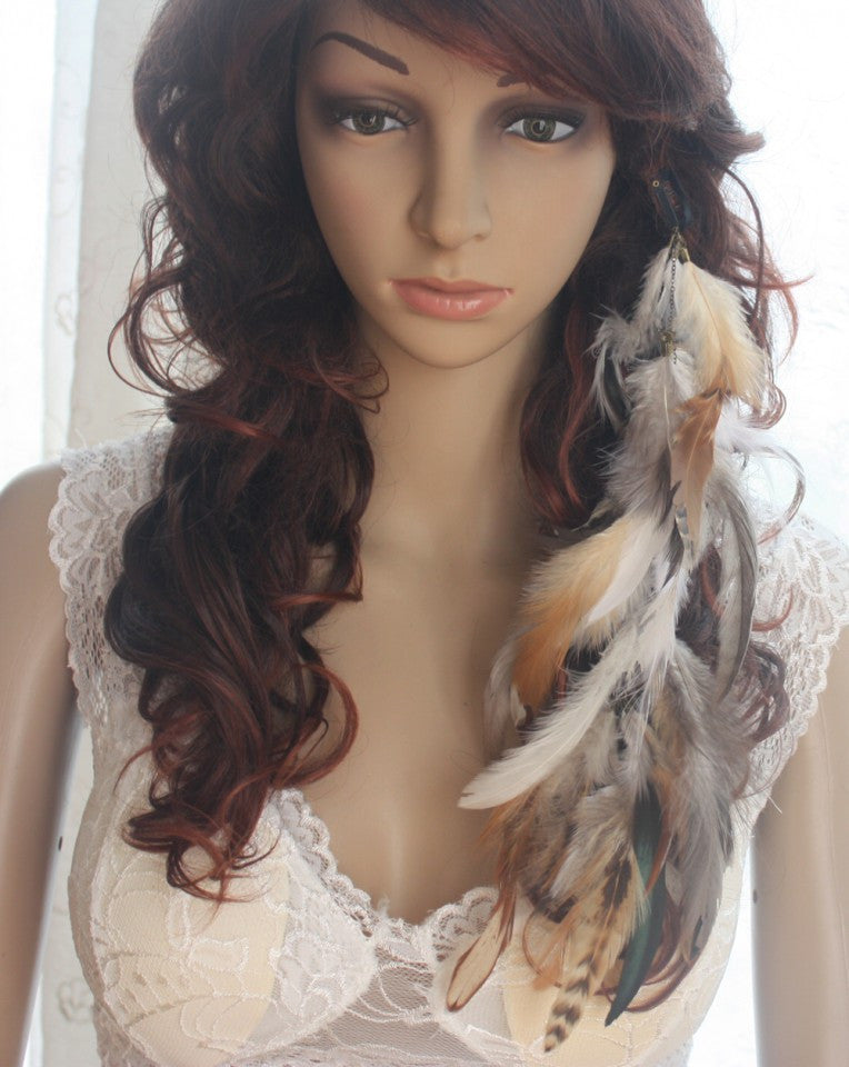 2 Pieces/One set 49a1-34 Chain Natural Feathers