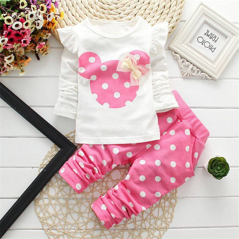 Polka Dot 2 Pcs Girls Clothing Sets Kids Clothes T Shirt Leggings Pants Baby Kids Cute Cartoon Suits Children Clothes Tops Suit - Shopy Max
