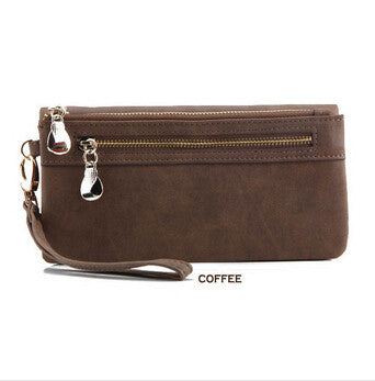 Fashion Women Wallets Dull Polish Leather Wallet Double Zipper Day Clutch - Shopy Max