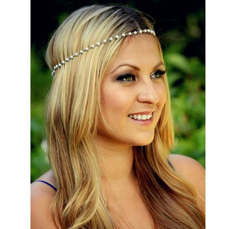 Bohemian Women Metal 5mm Imitation Pearl Elasticity Bands