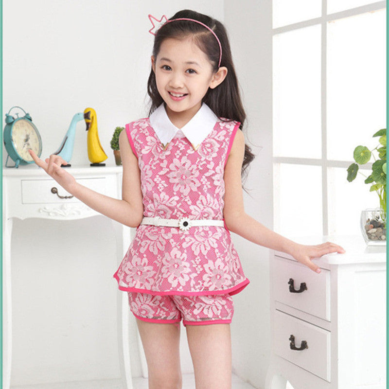 3-14Y Summer Girl Lace Suit Quality Fabrics Children's Clothing Fashion - Shopy Max