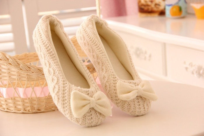 Retail Lovely Ladies Home Floor Soft Women Slippers Outsole Cotton-Padded Bow Shoes Female Cashmere Warm Casual Shoes - Shopy Max