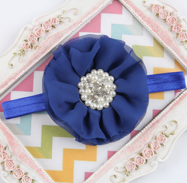 16Clrs New Fashion Hot children kids Baby girls pearl diamond chiffon flower Headband - Shopy Max