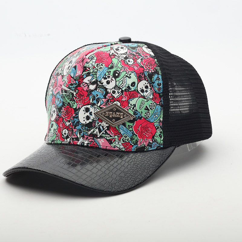 Adjustable snapback Baseball Cap women outdoor sports sun protect hats skull print black