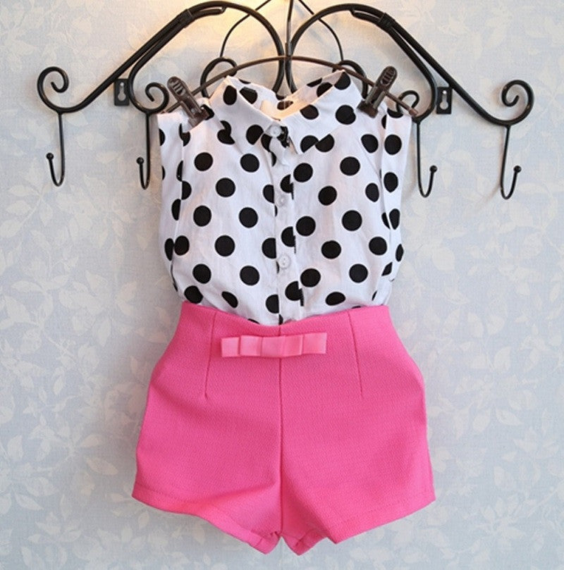 new summer girls clothing sets girl baby clothes polka dot coat + pink pants baby clothing
