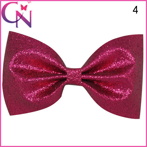 5'' 10COLORS Children Glitter Hair Bows Solid Shiny Bow With Mental Clips Hot