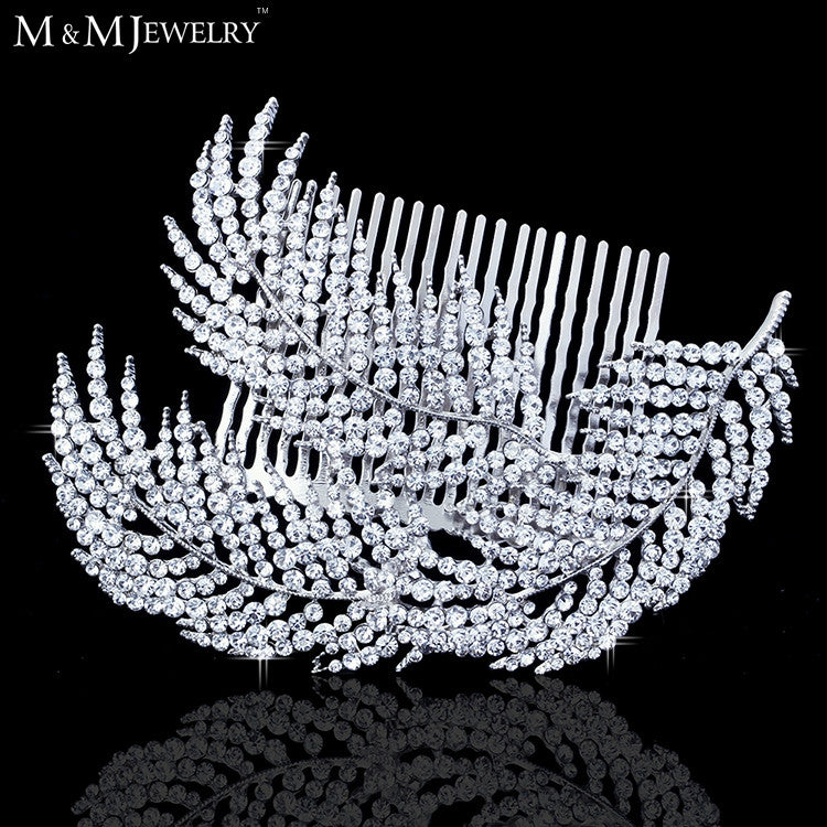 Feather Shape Crystal Bridal Hair Combs Hairpin Imitation Gemstone Bridal Tiara Wedding