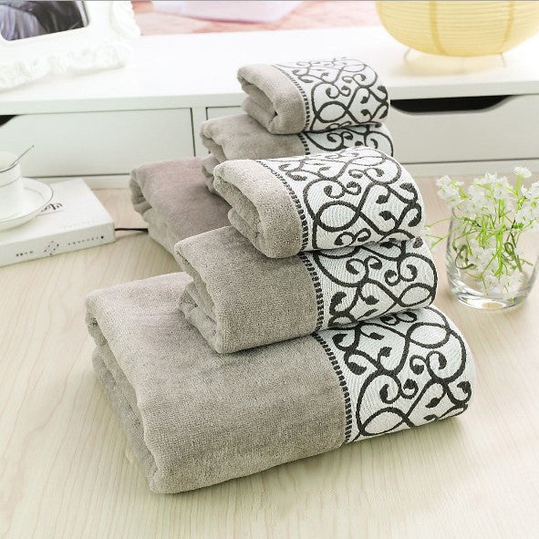 Euro style elegant decorative pattern 100% cotton fabric small +big+ bath towels set adults Eco-Fashion soft towel - Shopy Max