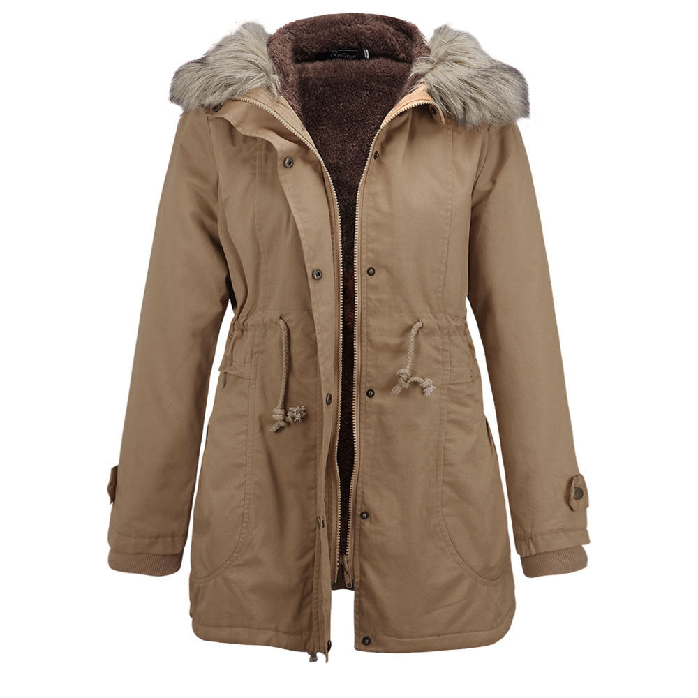 2014 New Winter Parka Women Fleece Winter Coat Amry Green Fur Hooded Coat Fashion Women's Jacket Plus Size 9009 Free Shipping