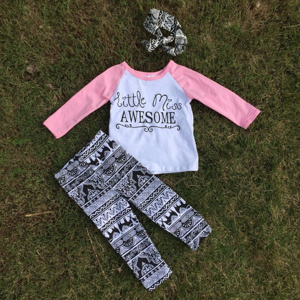 Full stock Aztec otufits Children set "Awesome" long sleeves kids clothing - Shopy Max