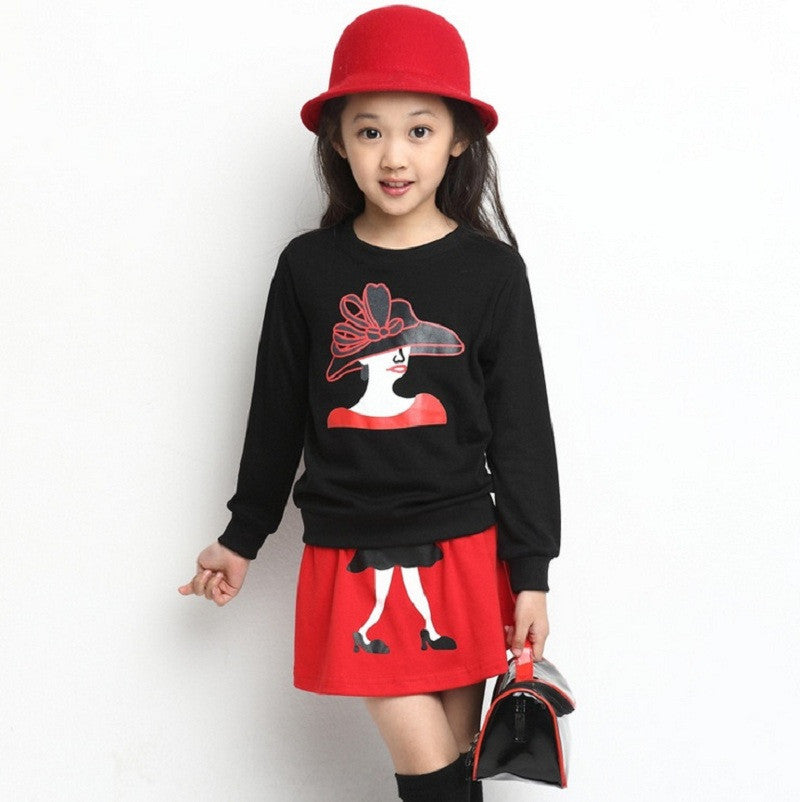 2016 Spring New Arrival Big Girls Clothing Set 2pcs Long Sleeve Sweater+ Skirt Suits Kids Cotton Clothes Set 3-11 Years KF067