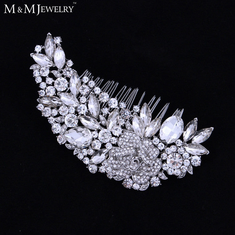 Luxurious Leaf Sharp Czech Rhinestone Bridal Hair Combs Hair Accessories Wedding Hair Jewelry - Shopy Max