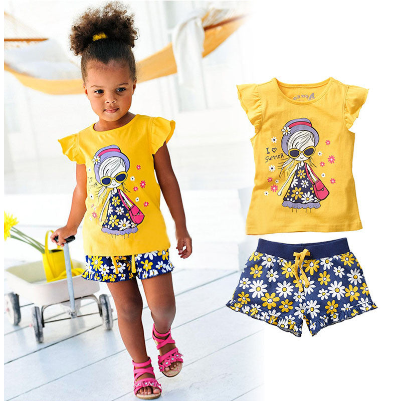 2016 Girls Clothing Set Summer Girls Clothes Short Sleeve Cartoon T-shirt