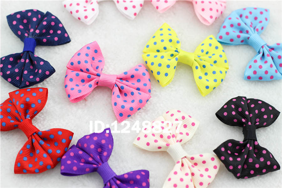 10Pcs/lot New 2.5"Ribbon Bow clip Girl little hair top clip Dot/Printed/Solid Bow - Shopy Max