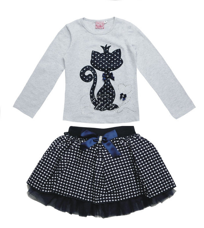 2016 Fashion winter Boutique Outfits Autumn Baby clothes Girls Sets With Cute cat Print Long Sleeve Tops - Shopy Max