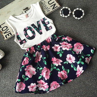 2016 New Fashion Cute Baby Girls Clothes Set Summer Sleeveless T-Shirt Top