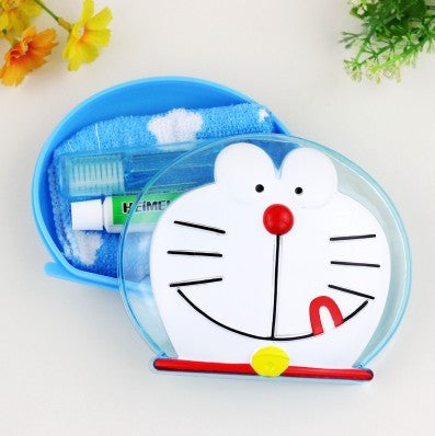 Soap Box Cartoon Portable Mini Travel Set Wash Soapbox Toothbrush Toothpaste Towels Set