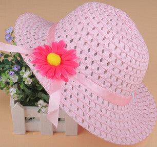 Fashion Lovely Bowknot Kids Girl Cute Summer Beach Sun Protection Straw Hat Flower Cap - Shopy Max