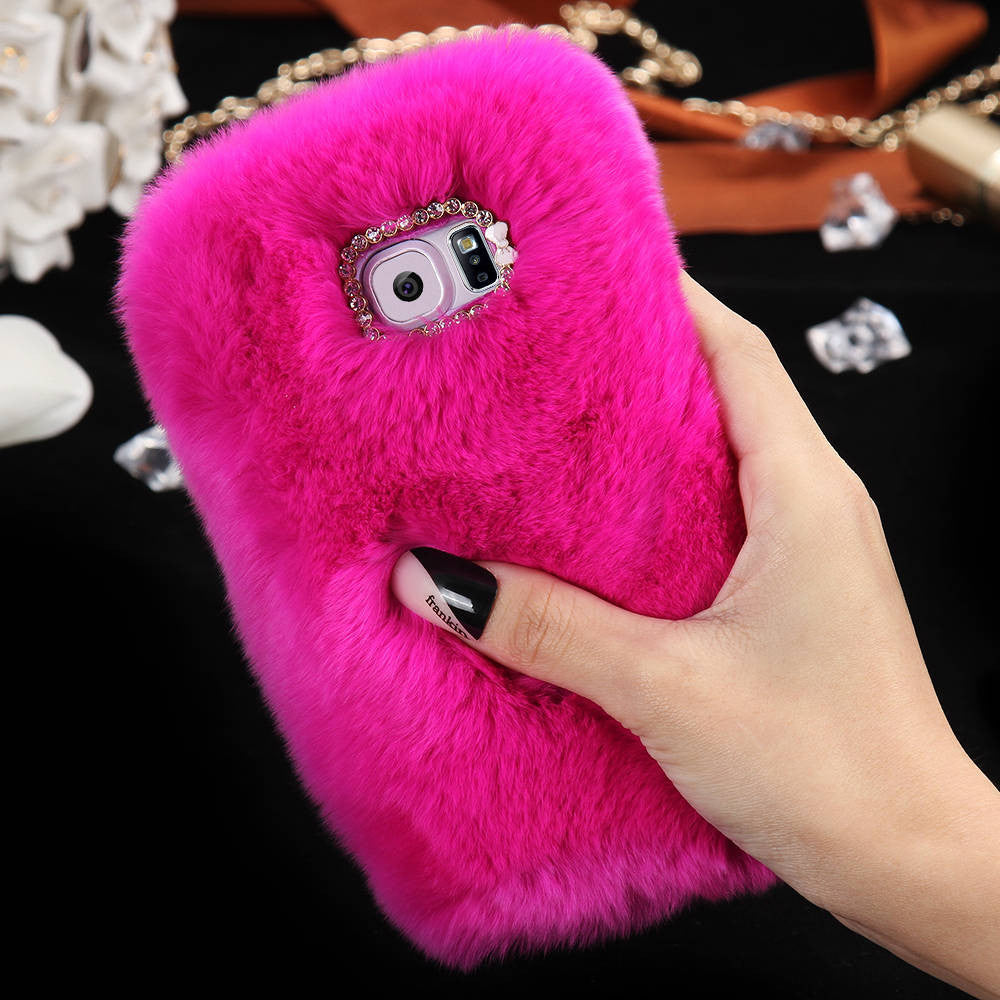 For Samsung S6 Soft Rabbit Fur Winter Phone Case For Samsung Galaxy S6 Cute Women Girl Lady Back Cover Ultra Slim Accessories