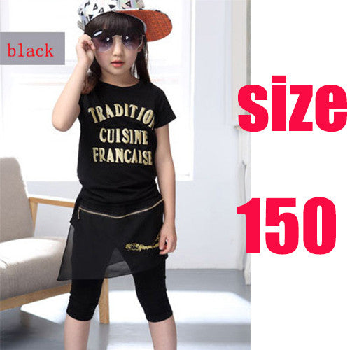 children girls clothing sets summer 2016 girls 2 pieces set black white letter t-shirt