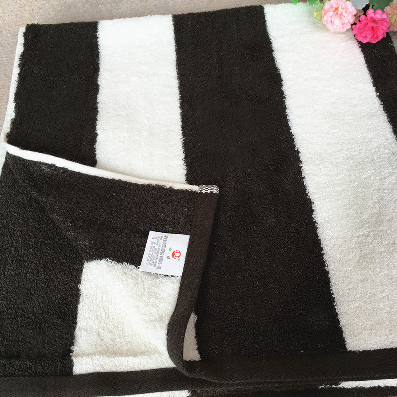 Classic style black and white stripes strong water absorption soft 100% cotton bath towel and beach towel
