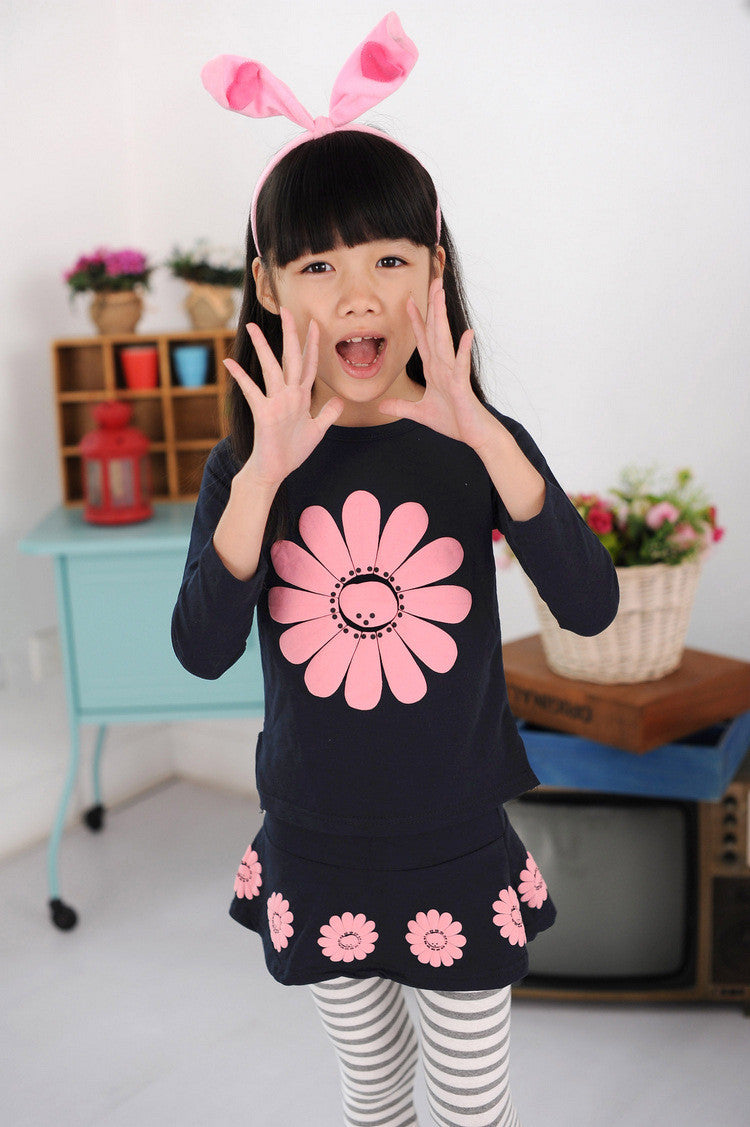 2016 Spring Baby Girls Clothing Set Sunflower Long-Sleeve T-shirt+Pants Skirt style Meninas Vestir Kids Girl Sets Clothes Wear
