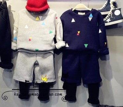 2016 spring baby boys girls fashion clothing sets children rhombic printed suits kids pullovers