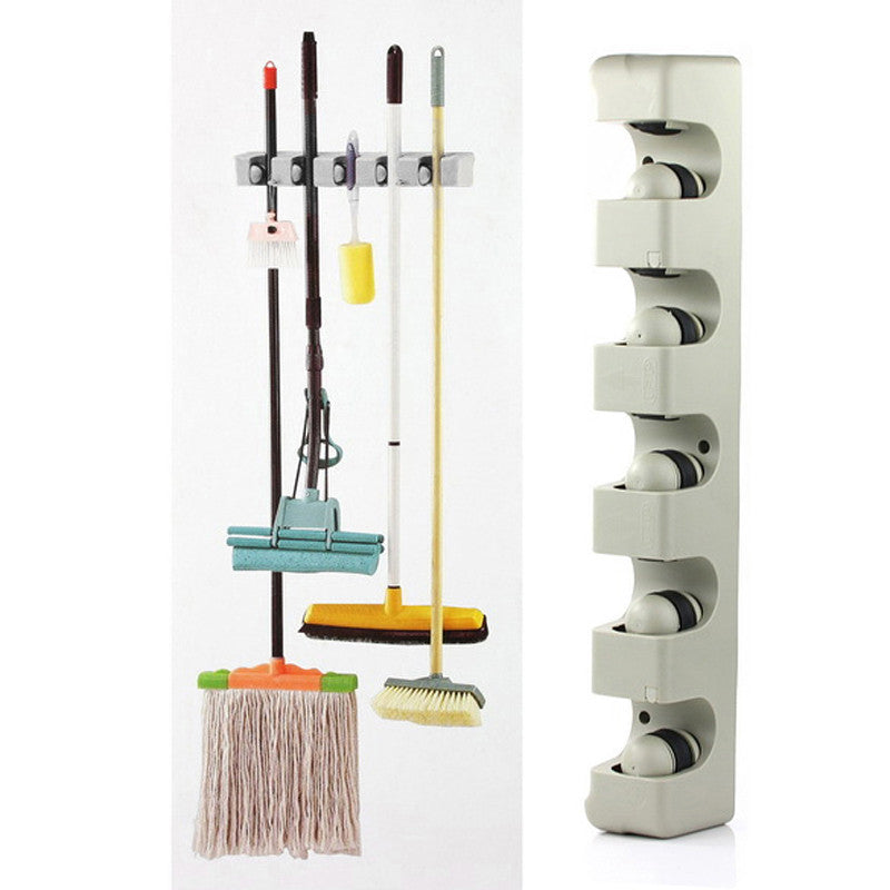5 Position Kitchen Storage Mop Broom Holder Tool Plastic Wall Mounted PTCT
