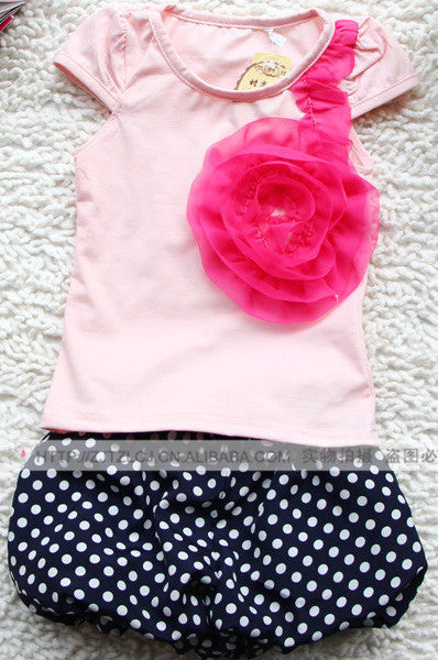 Summer New Children Girl's 2PC Sets Suit baby Clothing sets flowers t shirt - Shopy Max