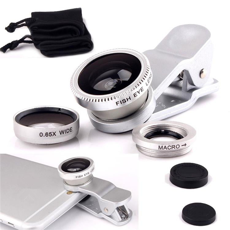 Universal Clip 3in1 Fisheye fish eye Lens + Wide Angle + Macro Kit Set Mobile Phone Lens for iPhone 6 4 4S 5 5S Samsung S4