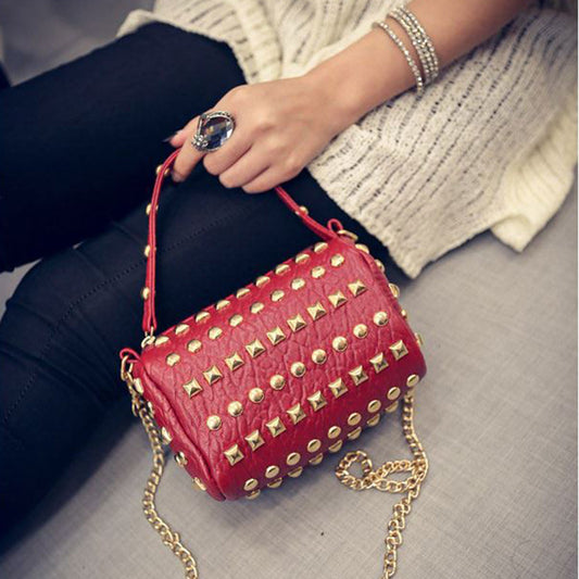 fashion summer chains rivet leather handbags women messenger bags famous brand - Shopy Max