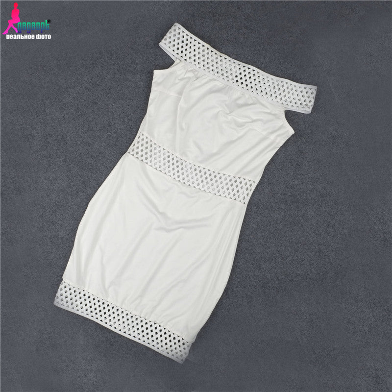 Gagaopt 2016 Mesh Pink Blue White Dress Sexy Sheath Hollow out Summer Dress Bodycon - Shopy Max