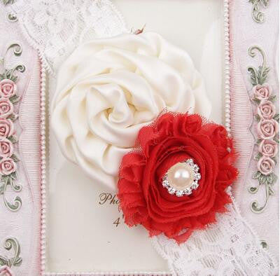 Elastic Headbands with pearl flower baby girl hair accessories infant rose flower hairbands headwear