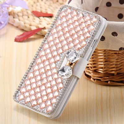 Luxury Bling Rhinestone Silk Skin Leather Case for Apple iPhone 5 5S Wallet Stand Cover With Card Slot for i5 5S Glitter Diamond - Shopy Max