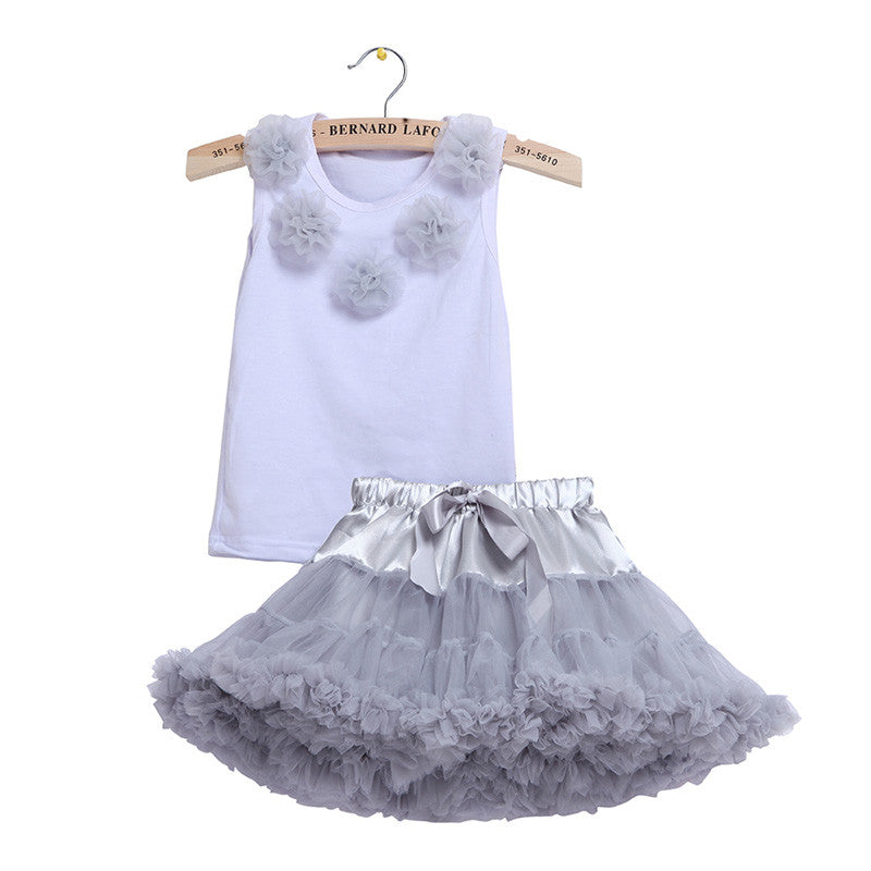 Fashion girl kids Clothing Pettiskirt Set Birthday Party 2PC/Set Cotton Tops
