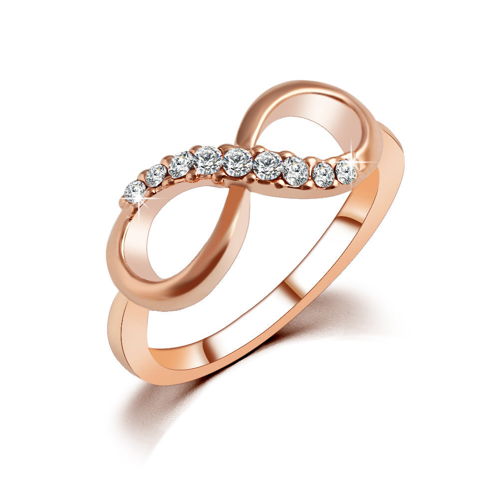 New Hot Best Quality Fashion Alloy Rose Gold Plated Fine Jewelry Zircon Ring Infinity Crystal Rings For Women Best Gift CS12
