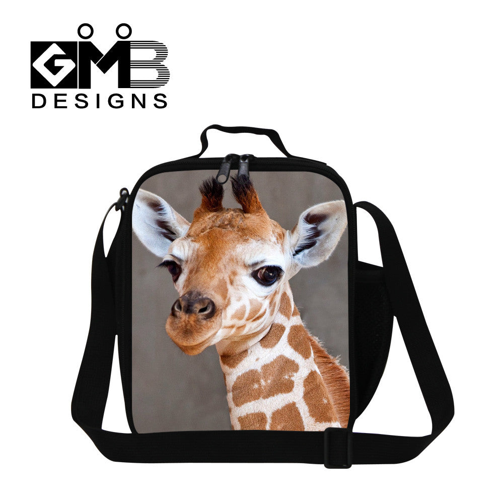 fashion cute giraffe zippers lunch bags high quality polyester lunch box for kids