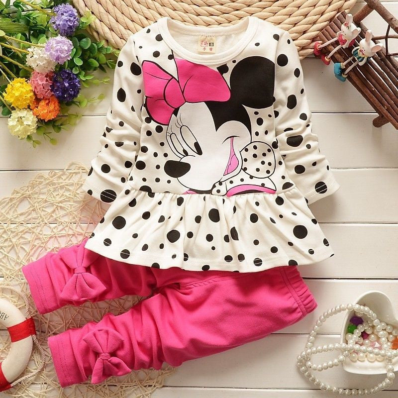 Kids Baby Girls Cute Minnie Mouse Dress Dot Tops Pants Clothes 2pcs Outfits set - Shopy Max