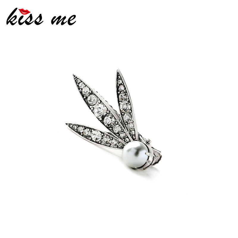 Online Store Unique Silver Color Set Crystal Leaves Barrettes Lady Hair - Shopy Max